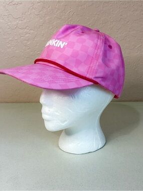 Dunkin’ Summer Surf Hat Pink Checkerboard Baseball Cap Rope Detail Above Bill
